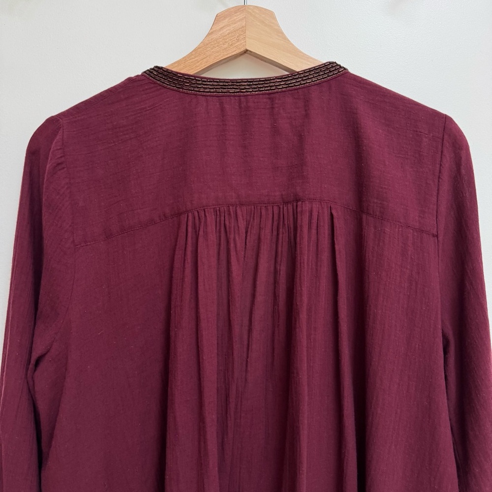 Free People Beaded Button Front Pleated Top 100% Cotton Medium - Picture 8 of 13